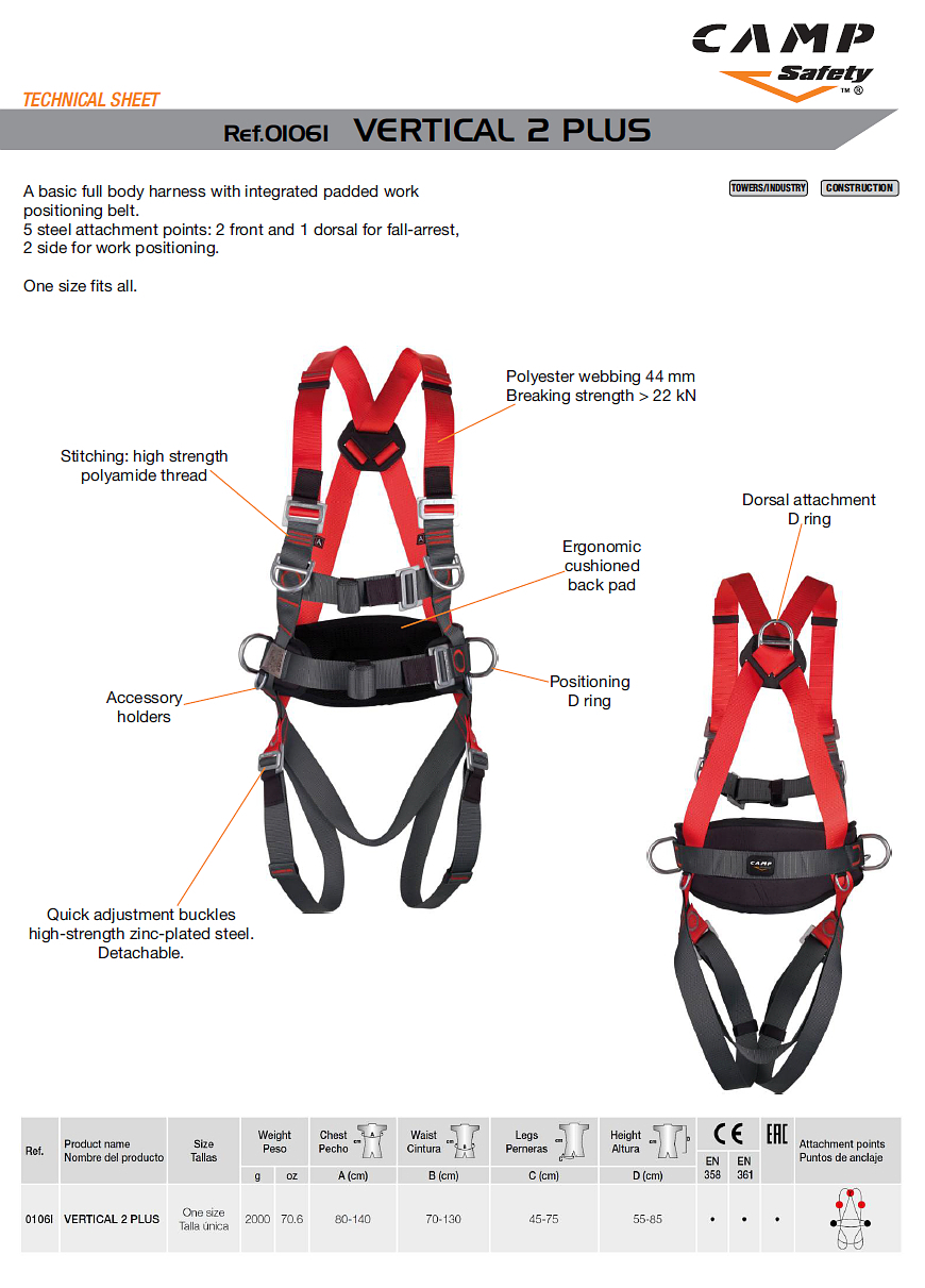 CAMP 106I - Vertical 2 Plus Harness | Max Safety & Engineering Services ...