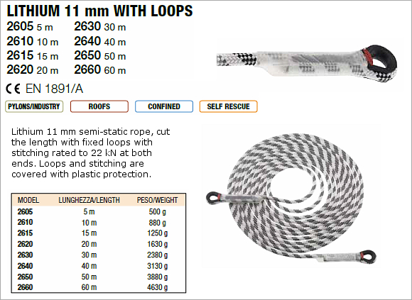 CAMP 2605-2660  - Lithium 11 mm (Semi-Static) Rope With Loops