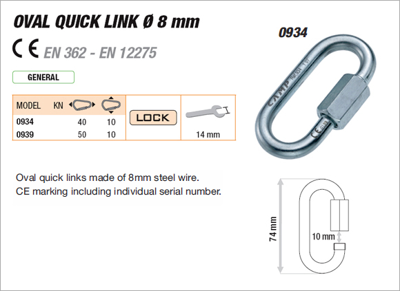 CAMP 934 - Oval Quick Link, 8mm Dia.